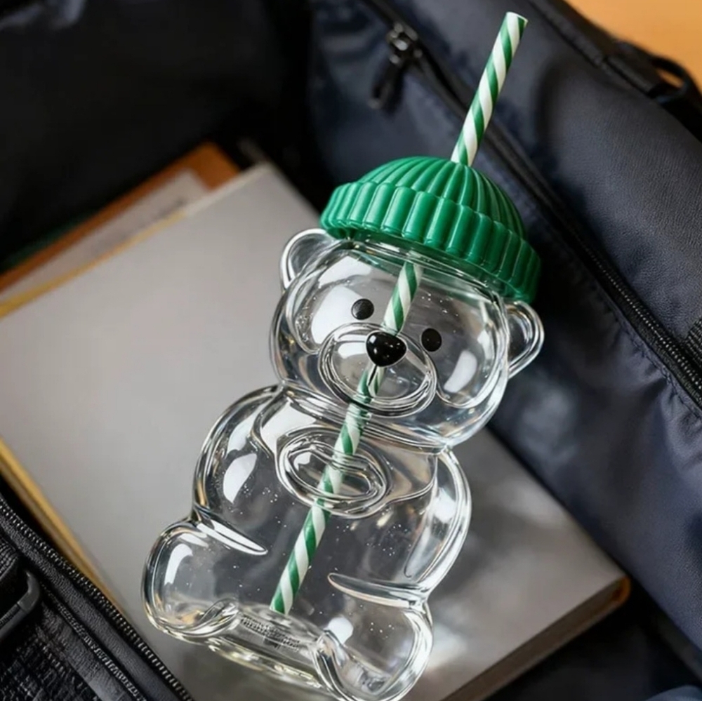 Glass Green Bear-Shaped Bearista Water Bottle